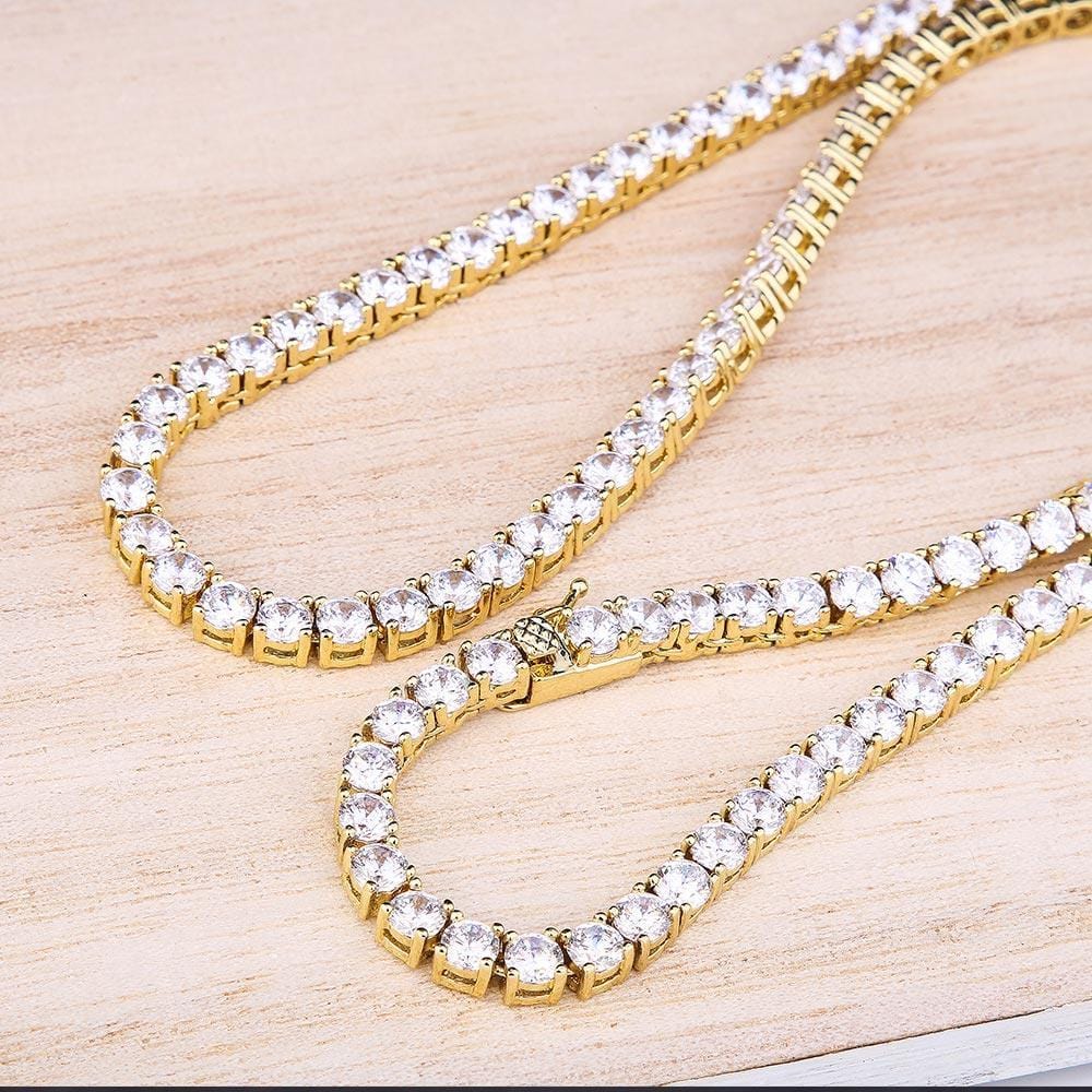 Wholesale Tennis Chain 4mm Single Row Tennis Choker Chain With 14K Gold Plated