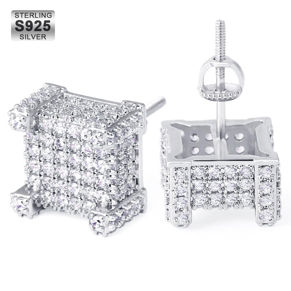 Wholesale 925 Sterling Silver Stud Earrings Hip Hop Diamond Earrings 10mm Micro Pave Gold Iced Out Cubic Zirconia Stud Men's Earrings