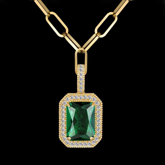 Wholesale Hip Hip Custom Pendants May Birthstone Mens Necklace with Emerald and Diamond in 14K Gold