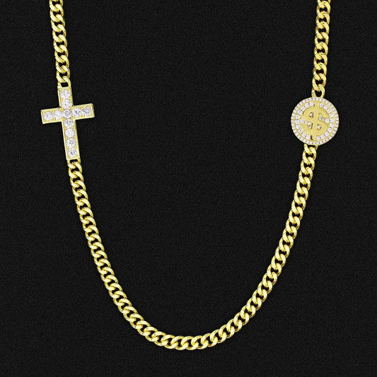 Wholesale Hip Hop Necklaces 5.5mm Sideway Cross Necklace Cross Dollar Coin Miami Cuban Link Necklace