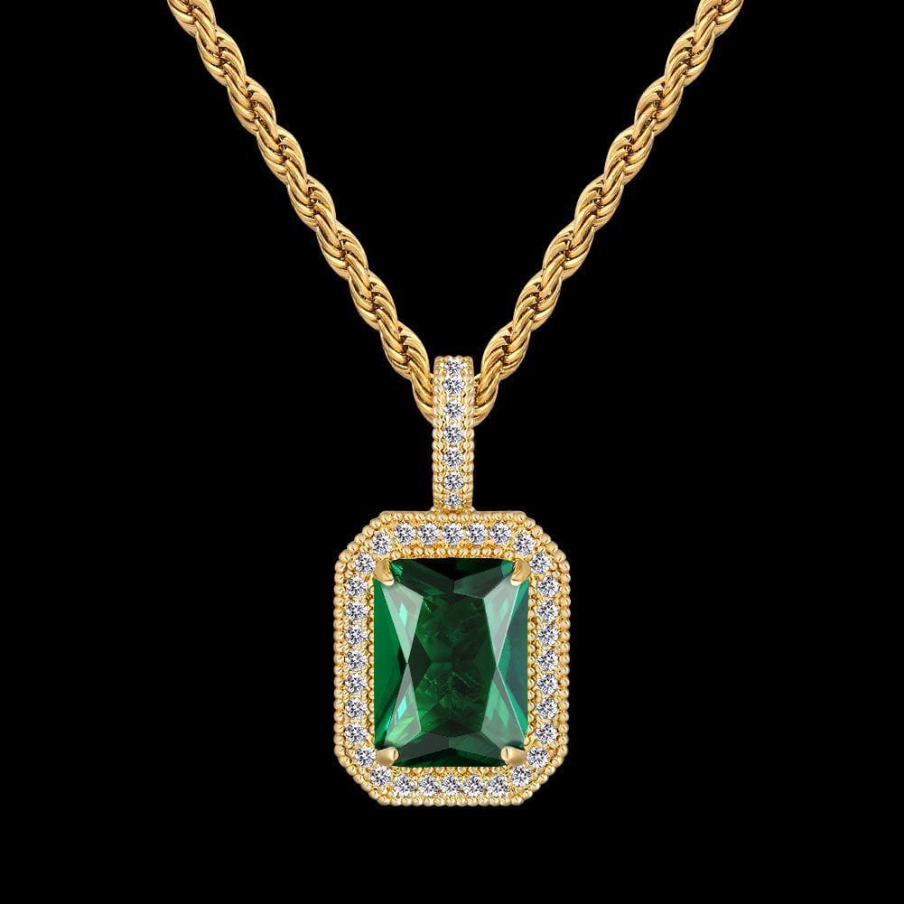 Wholesale Hip Hip Custom Pendants May Birthstone Mens Necklace with Emerald and Diamond in 14K Gold