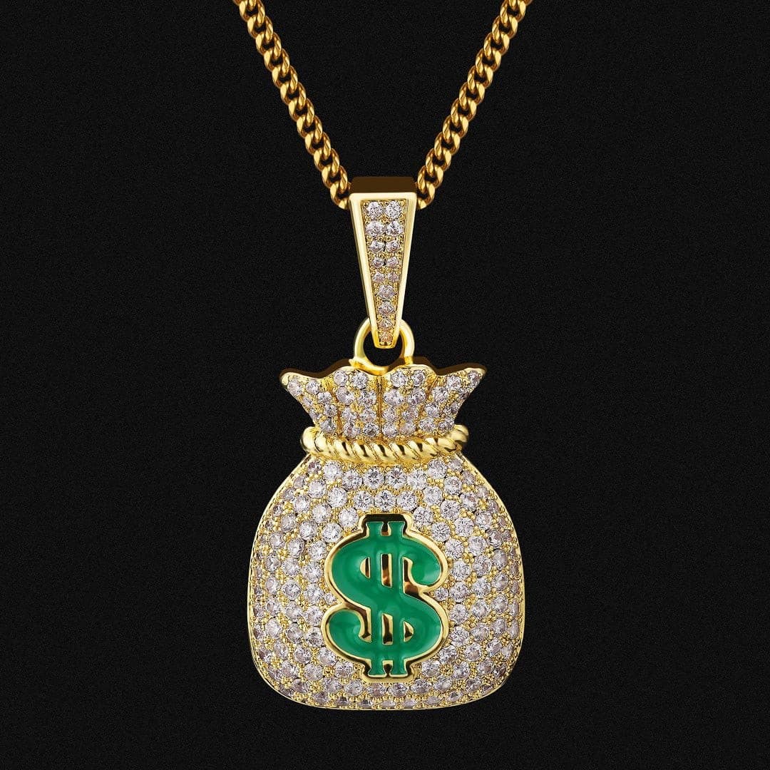 Wholesale Hip Hip Custom Pendants Mini Money Sign Charm Dollar Bag Necklace Pendant Necklace Iced Out 5A CZ Diamond Plated 14k Gold