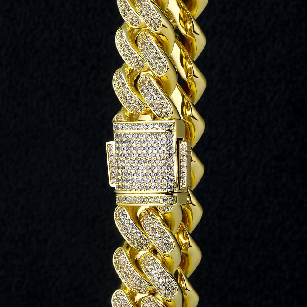 Wholesale KRKC 18mm Iced Out Mens Cuban Link Chain in 14K Gold