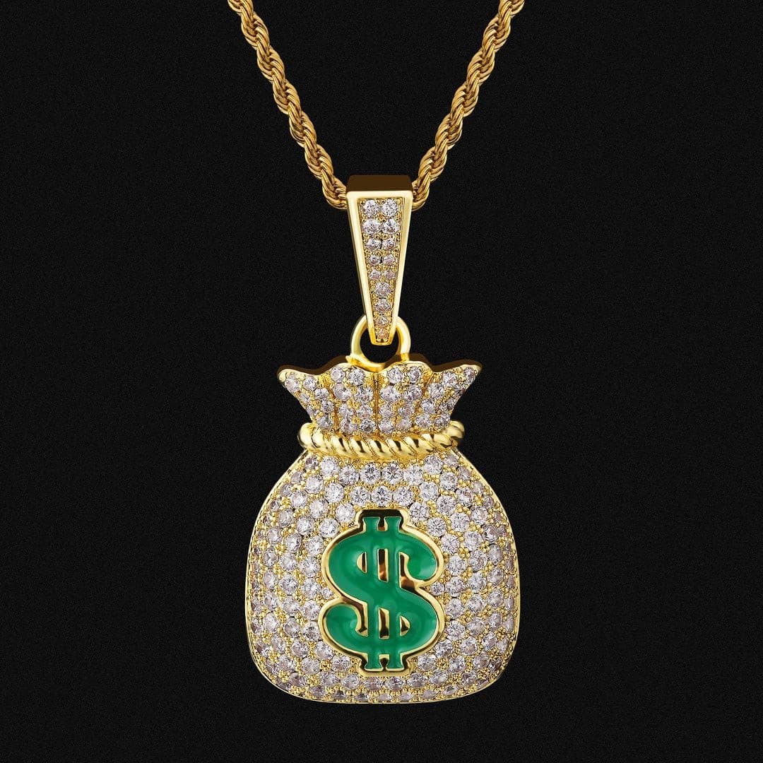 Wholesale Hip Hip Custom Pendants Mini Money Sign Charm Dollar Bag Necklace Pendant Necklace Iced Out 5A CZ Diamond Plated 14k Gold