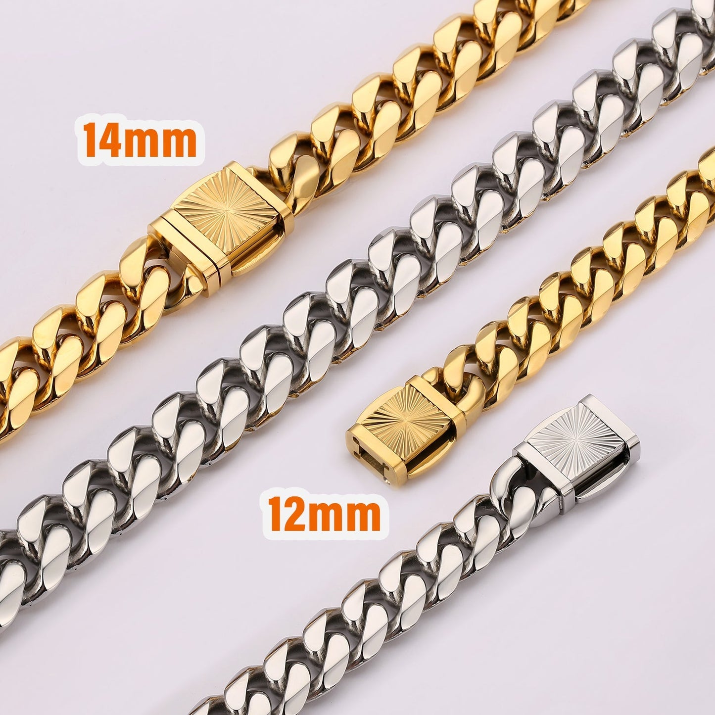 New 14mm 6-Sided Miami Cuban Link Bracelet with Embossed Clasp