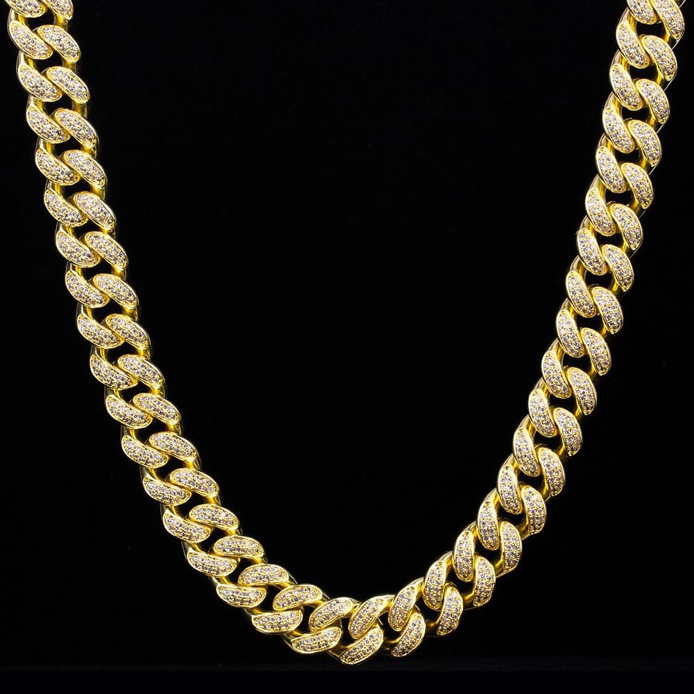 Wholesale KRKC 12mm Iced Out Miami Cuban Link Chain In 14K Gold With CZ Stone Zircon Buckle For Men