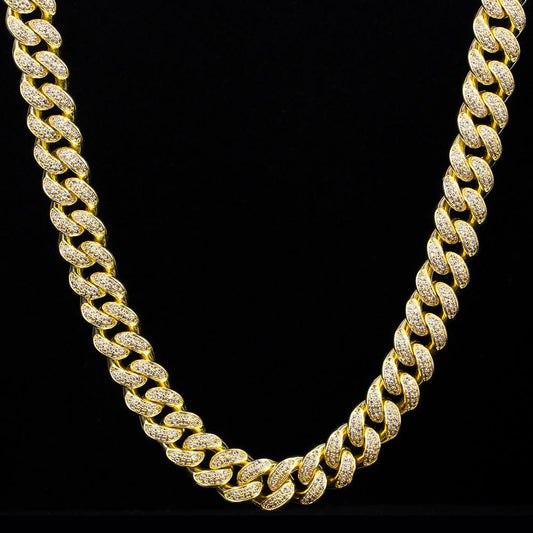 Wholesale KRKC 12mm Iced Out Miami Cuban Link Chain In 14K Gold With CZ Stone Zircon Buckle For Men