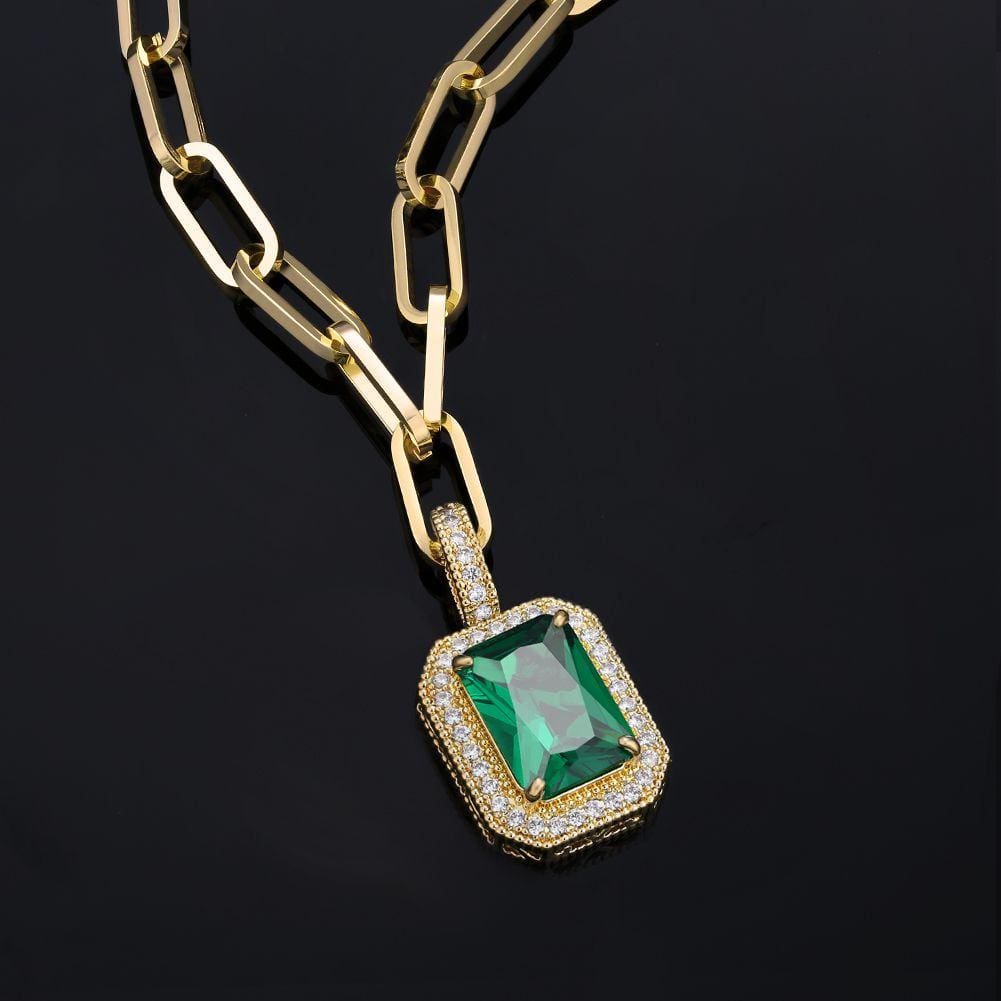 Wholesale Hip Hip Custom Pendants May Birthstone Mens Necklace with Emerald and Diamond in 14K Gold