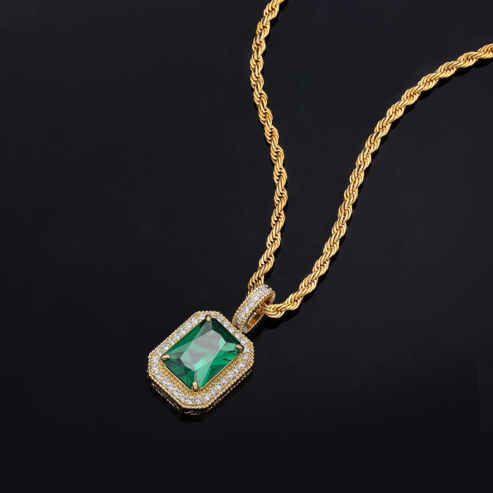 Wholesale Hip Hip Custom Pendants May Birthstone Mens Necklace with Emerald and Diamond in 14K Gold