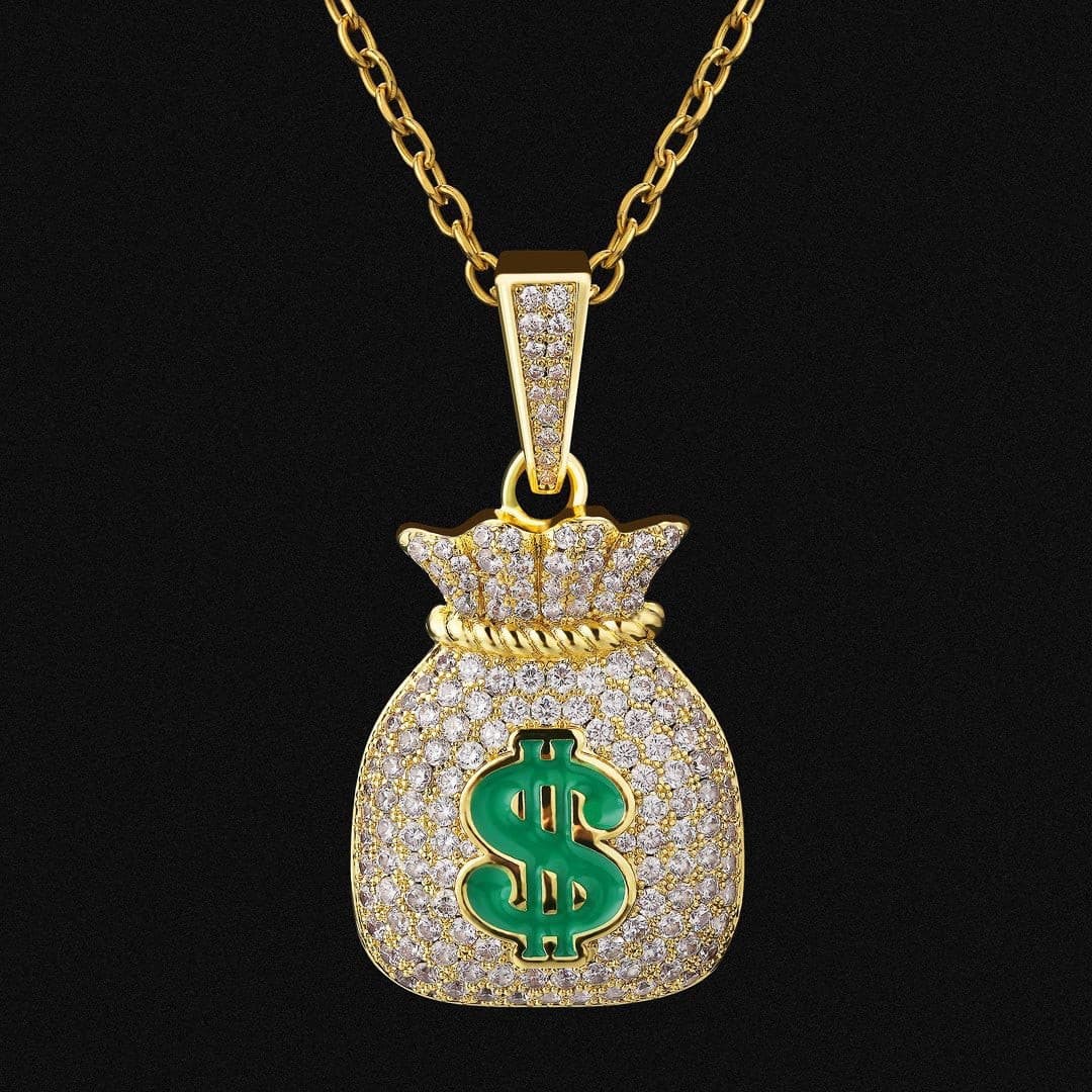 Wholesale Hip Hip Custom Pendants Mini Money Sign Charm Dollar Bag Necklace Pendant Necklace Iced Out 5A CZ Diamond Plated 14k Gold