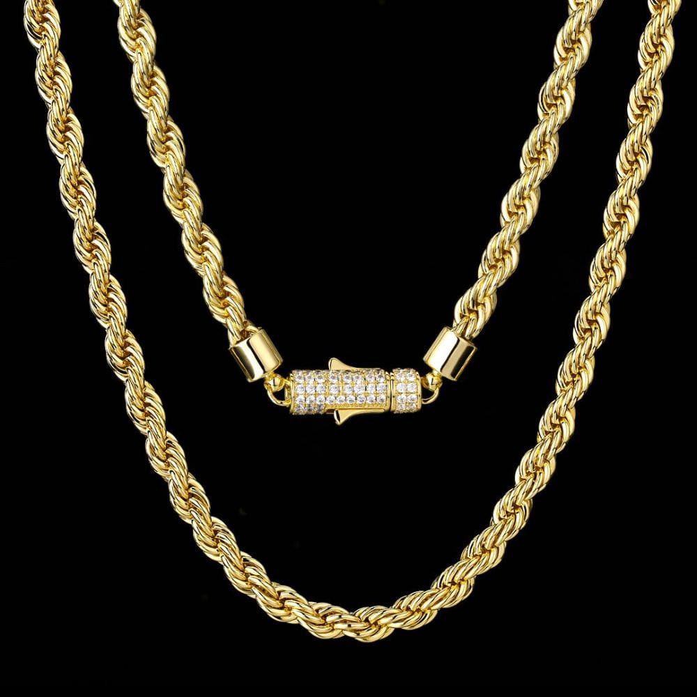 Wholesale Rope Chain 6mm Brass with 14k gold plating & Iced Out Lock