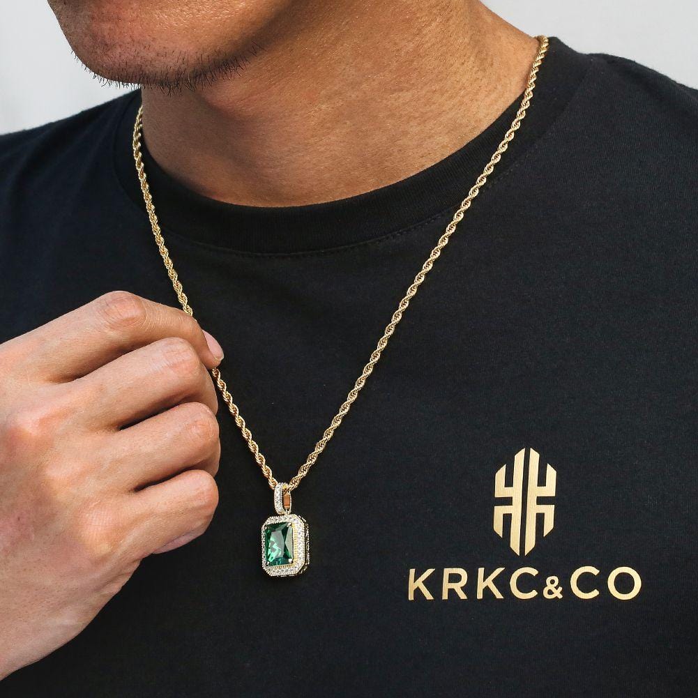 Wholesale Hip Hip Custom Pendants May Birthstone Mens Necklace with Emerald and Diamond in 14K Gold