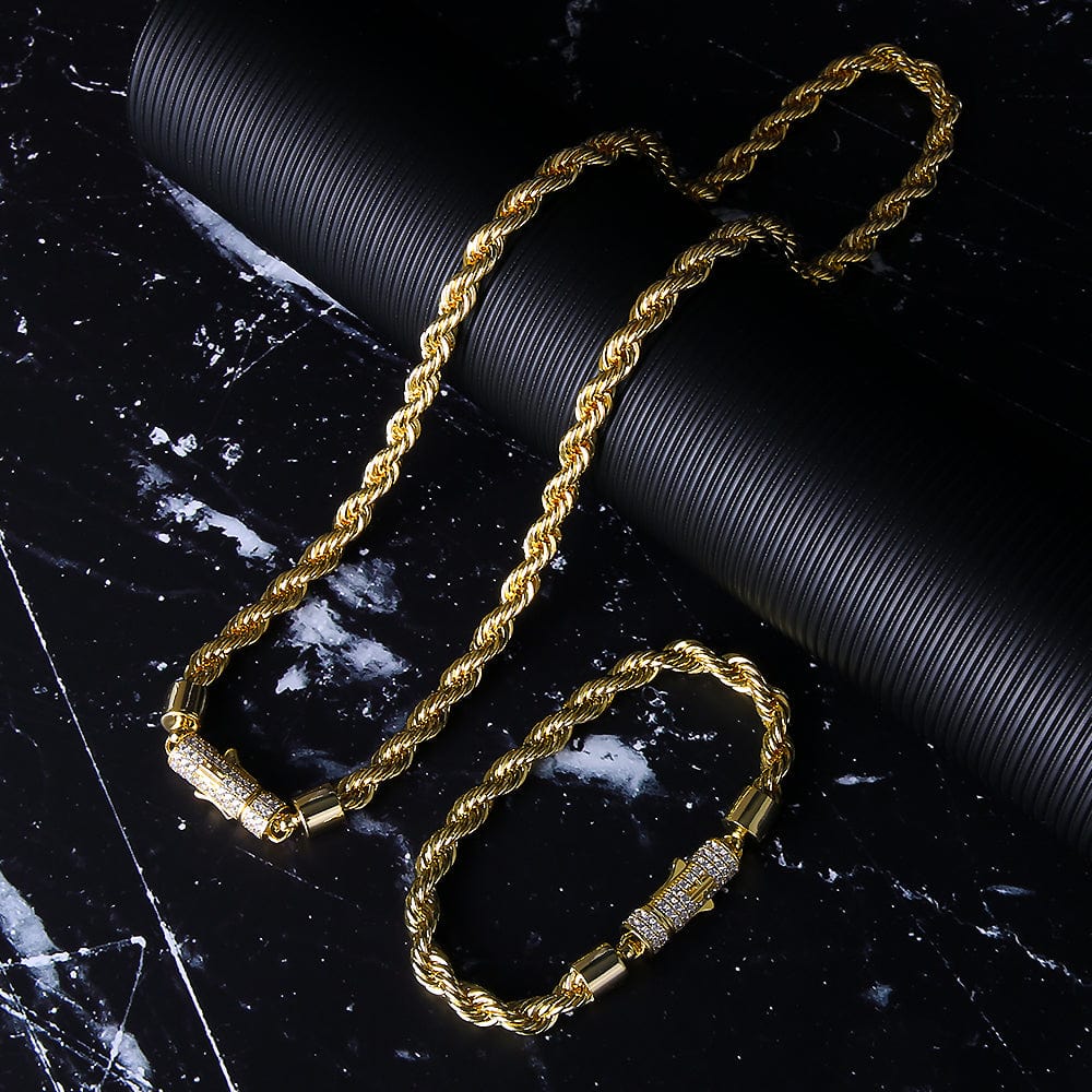 Wholesale Rope Chain 6mm Brass with 14k gold plating & Iced Out Lock