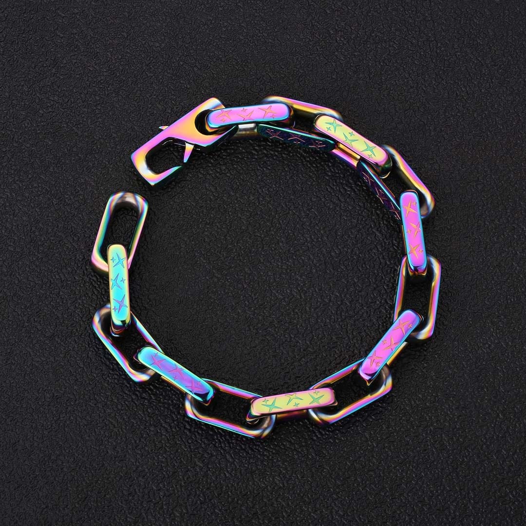 Hip Hop Bracelets Wholesale 10mm LV Rainbow Paper Clip Bracelet In Stainless Steel New Design Fashion Colorful