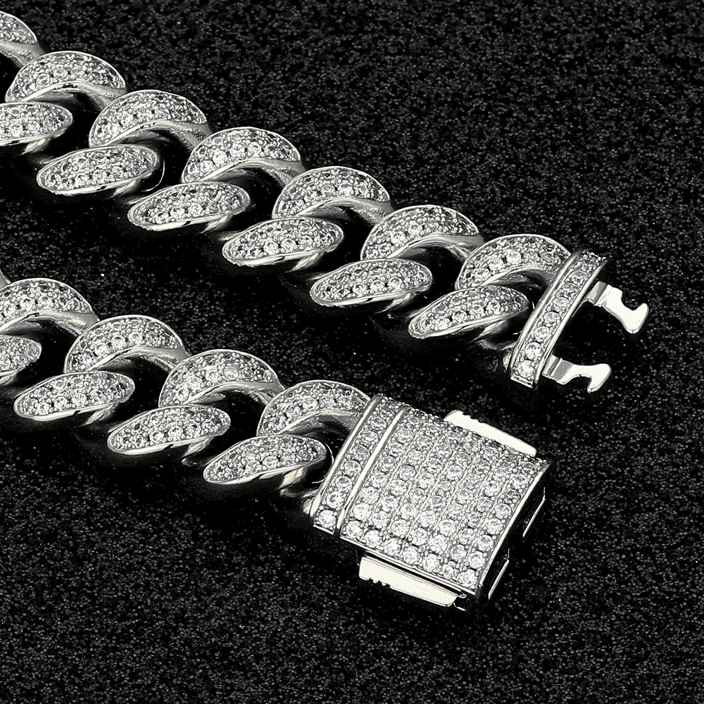 Wholesale KRKC 12mm Iced Out Mens Cuban Link Chain in White Gold