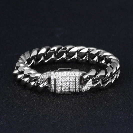 Wholesale Mens Miami Cuban Link Bracelet 12mm Iced Out in White Gold