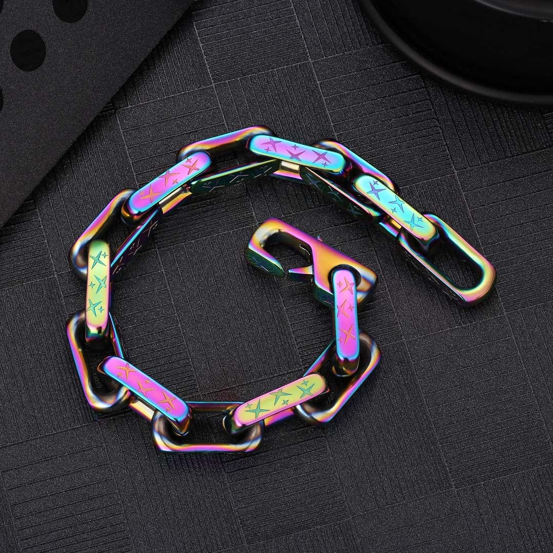 Hip Hop Bracelets Wholesale 10mm LV Rainbow Paper Clip Bracelet In Stainless Steel New Design Fashion Colorful