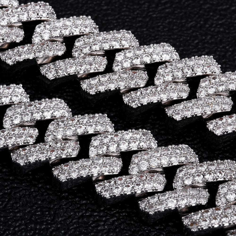 Wholesale KRKC 15mm Iced Out Prong Link Mens Cuban Choker Chain in White Gold