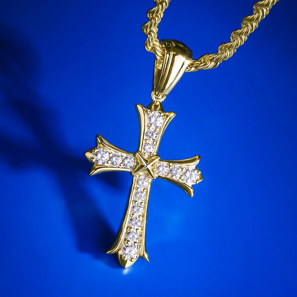 Wholesale Hip Hip Custom Pendants Iced Iris Cross Necklace Pendant Plated 14k Gold