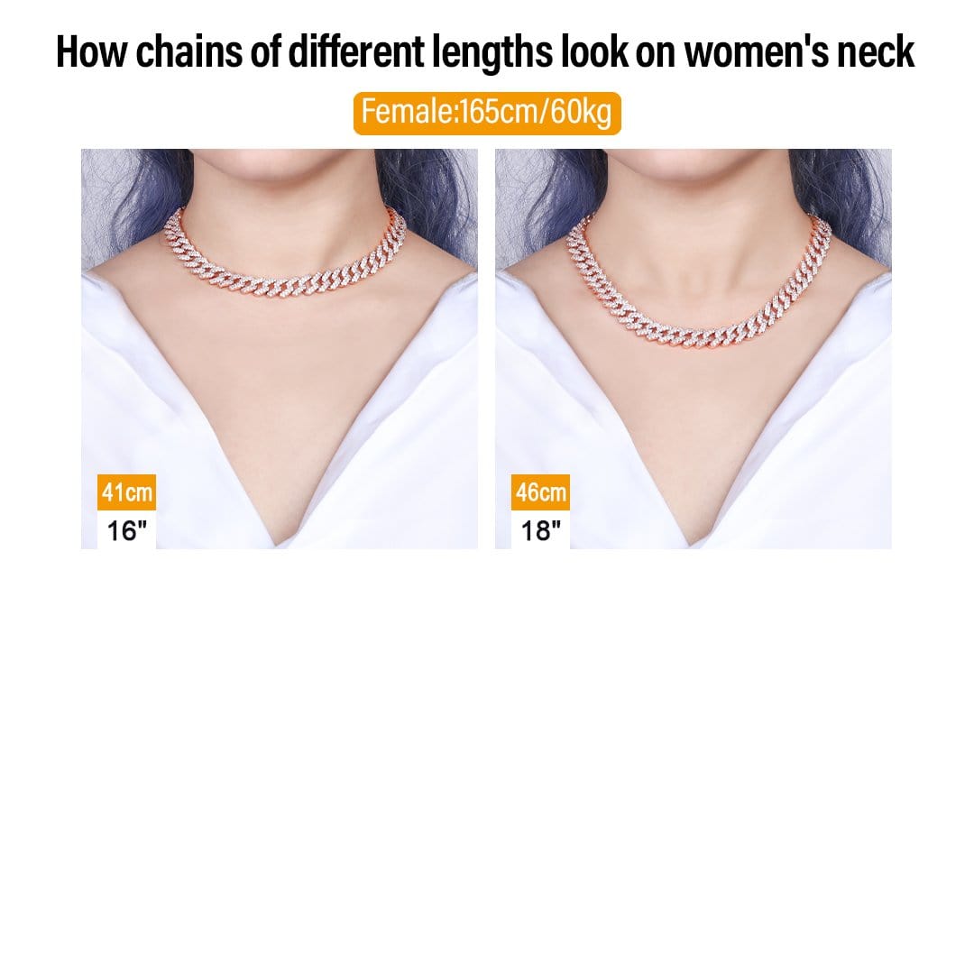 Wholesale Hip Hop Necklaces 15mm Iced Out Prong Link Cuban Link Choker in Rose Gold For Women