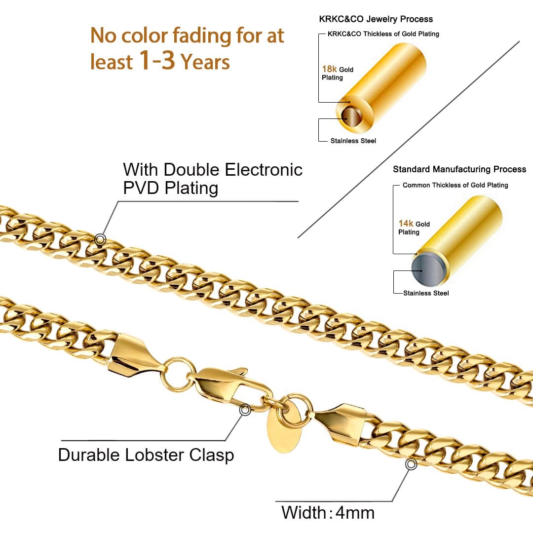 Wholesale Hip Hop Necklaces 4mm Stainless Steel Miami Cuban Link Chain Plated 18k Gold For Drop Shipping