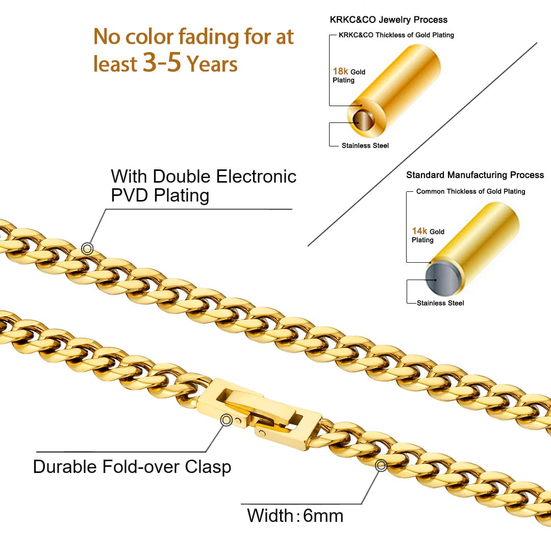 Wholesale  6mm Miami Cuban Link Chain Stainless Steel Plated 18k Gold