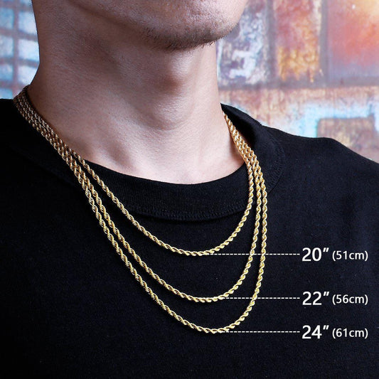 Wholesale Rope Chain 4mm Stainless steel with 18k gold plating