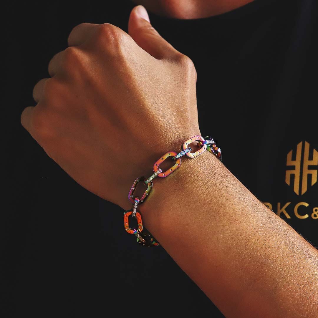 KRKC 10mm Wholesale Rainbow Iced Cable Bracelet