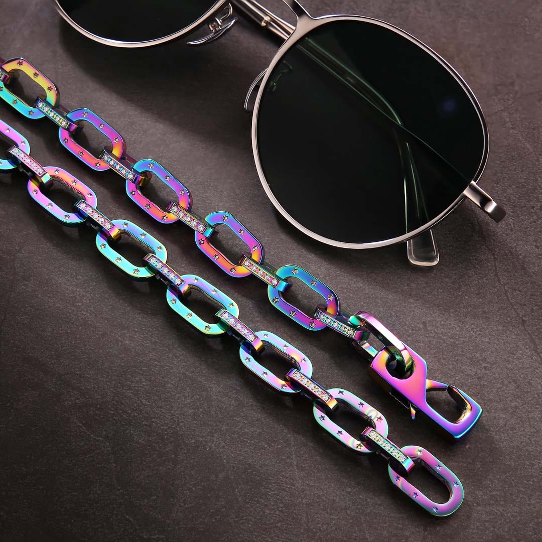 KRKC 10mm Wholesale Iced Rainbow Cable Chain in Stainless Steel