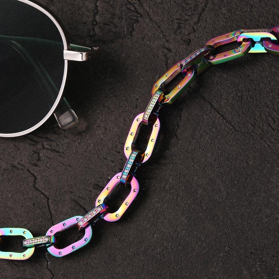 KRKC 10mm Wholesale Iced Rainbow Cable Chain in Stainless Steel