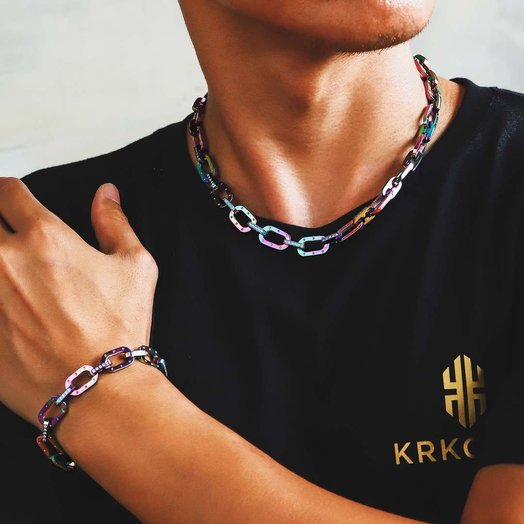 KRKC 10mm Wholesale Rainbow Iced Cable Bracelet