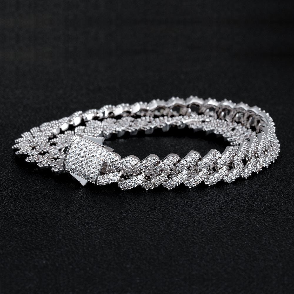 Wholesale Chains 12mm Cuban Link Necklace Plated White Gold Prong Setting