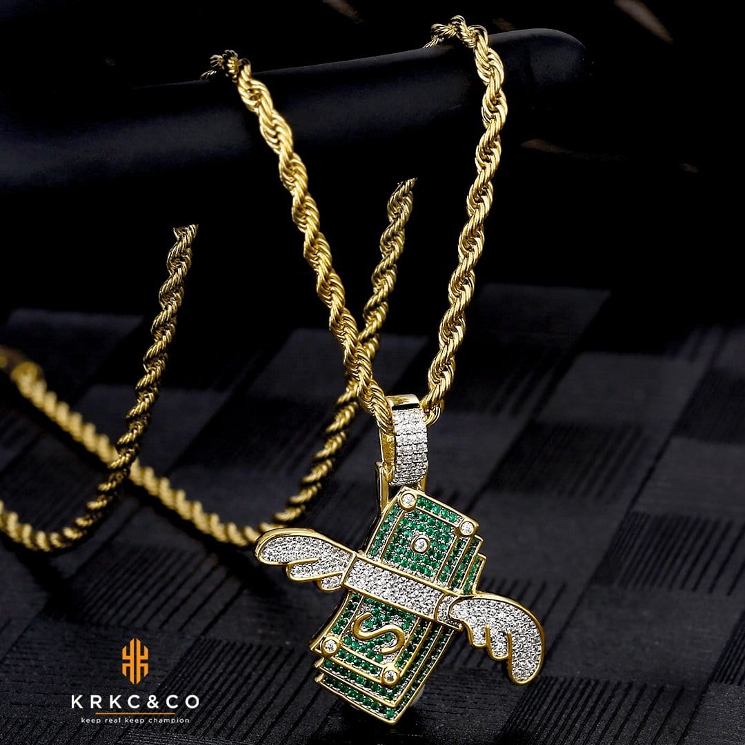 Wholesale Hip Hip Custom Pendants 100 Hundred Dollar Stack Wing Charm Pendant Necklace Iced Out 5A CZ Diamond