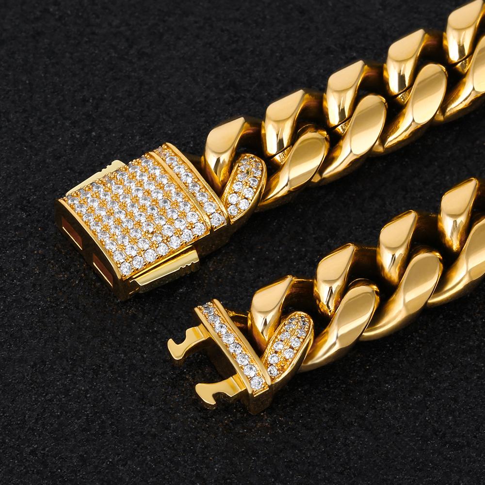 Wholesale Mens Miami Cuban Link Bracelet 12mm Iced Out in 18K Gold