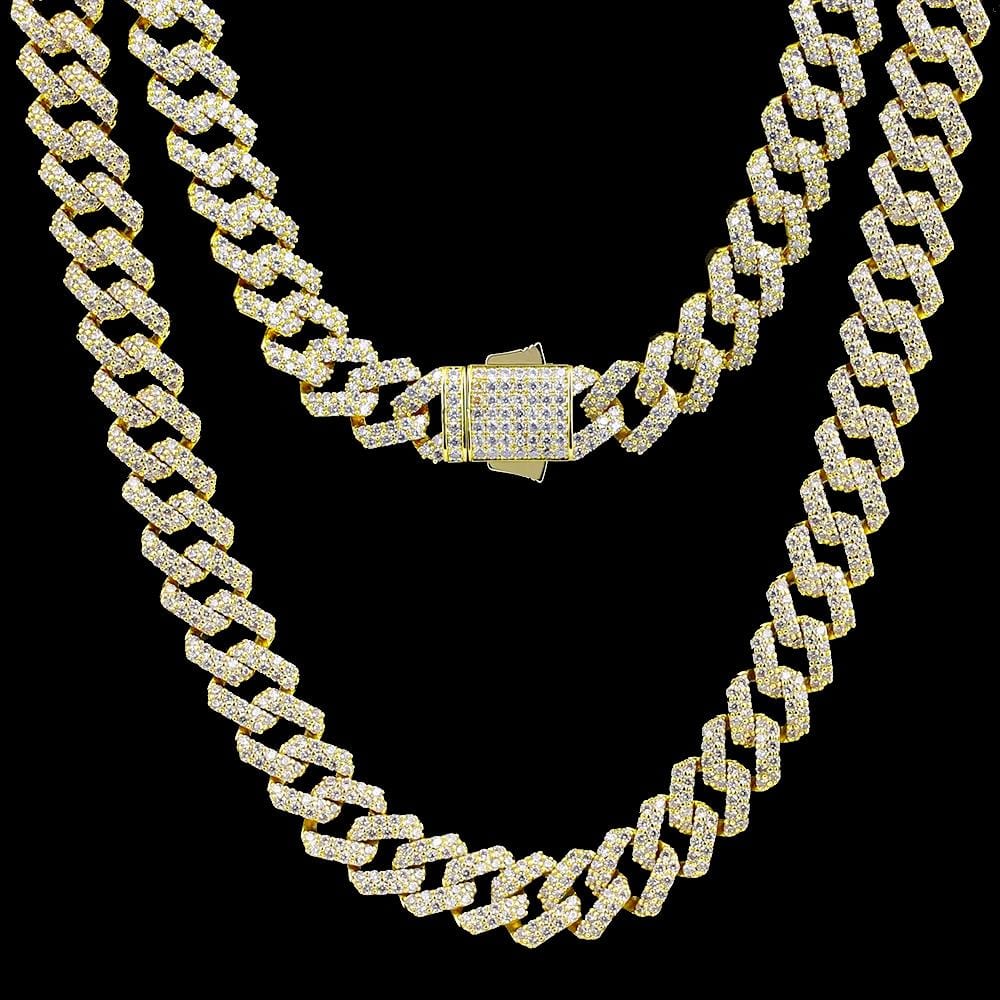 Wholesale KRKC 12mm Iced Out Prong Link Mens Cuban Choker Chain in 14K Gold