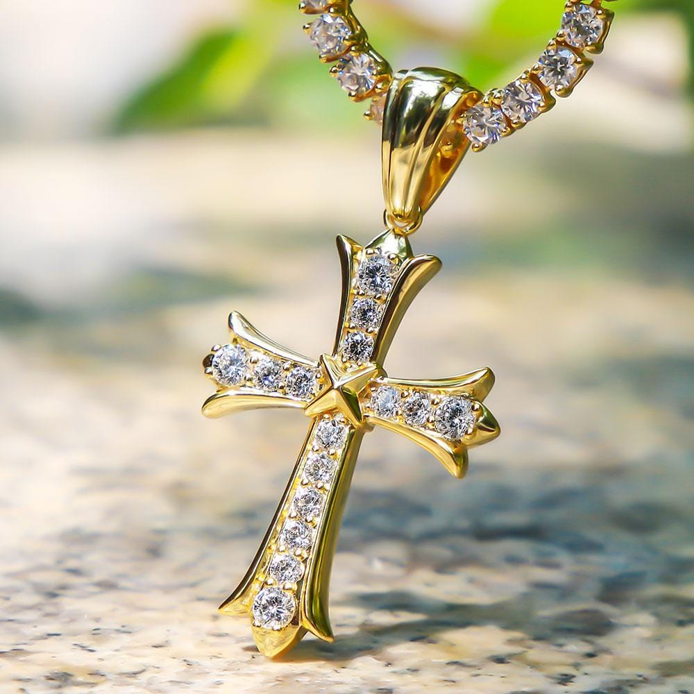 Wholesale Hip Hip Custom Pendants Iced Iris Cross Necklace Pendant Plated 14k Gold