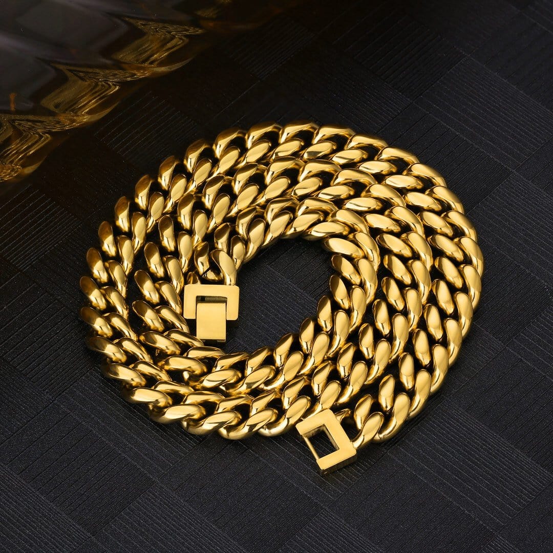 Wholesale Hip Hop Necklace 12mm Mens Miami cuban Link Chain in 18K Gold