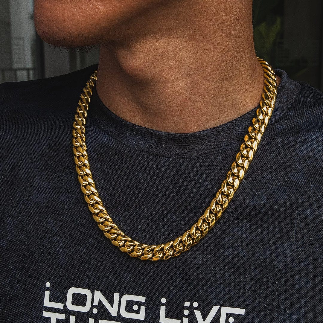 Wholesale Men Hip Hop Gold Chains Necklaces 12mm Miami Cuban Link Chain Stainless Steel Plated 18k Gold