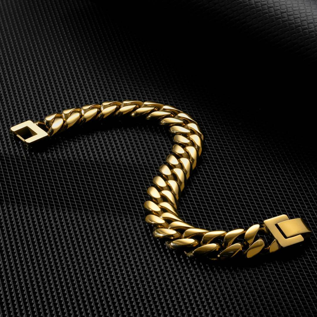 Wholesale KRKC 12mm Mens Miami Cuban Link Bracelet in 18K Gold