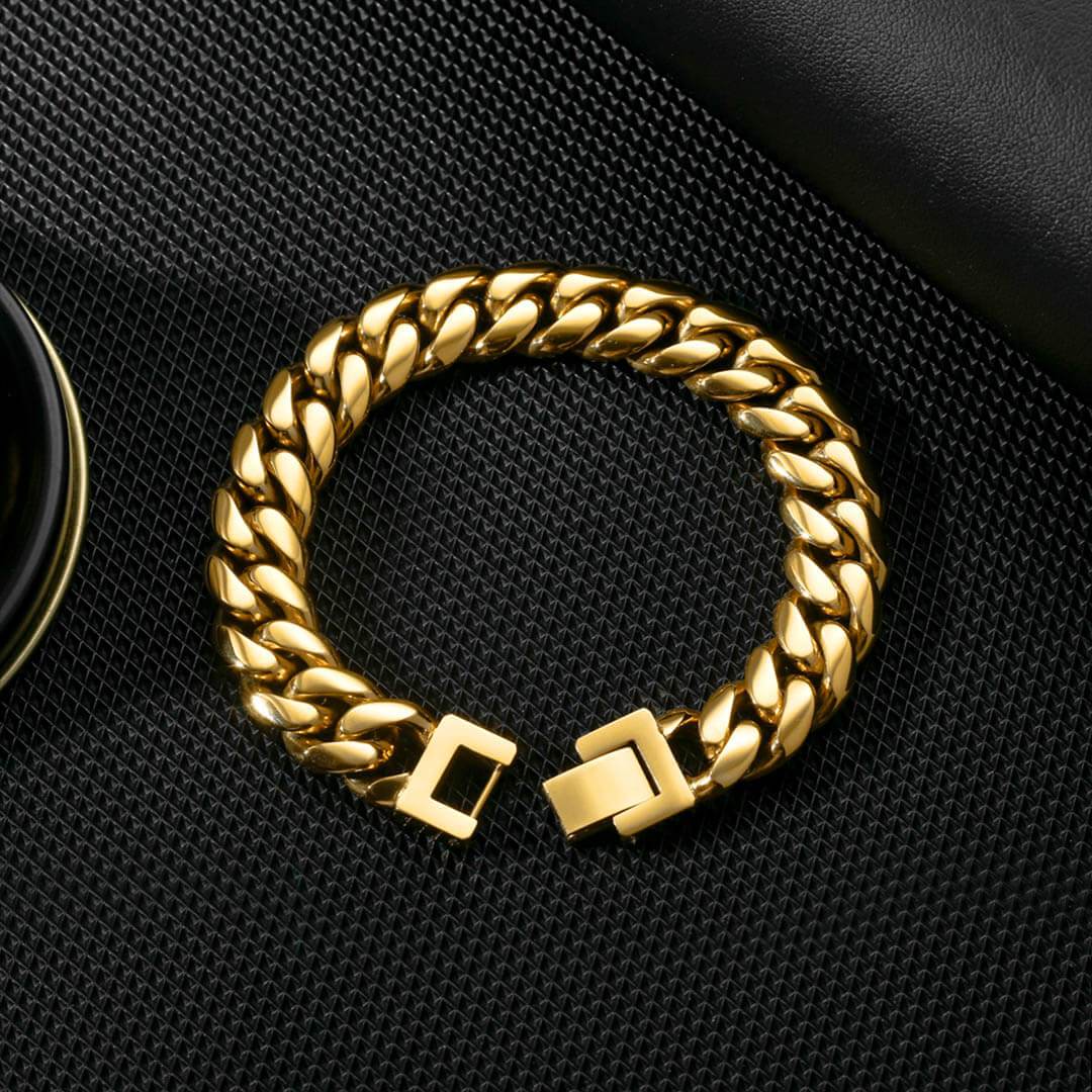 Wholesale KRKC 12mm Mens Miami Cuban Link Bracelet in 18K Gold