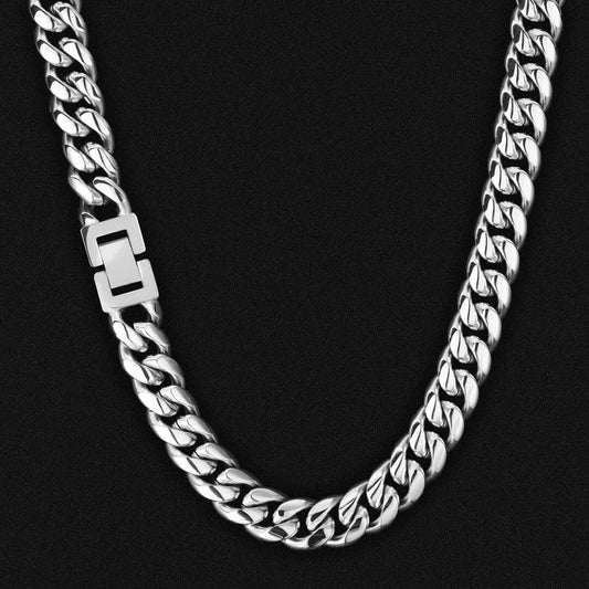 Wholesale KRKC 12mm Stainless Steel Miami Cuban Link Chain In White Gold With CZ Stone Zircon Buckle For Men