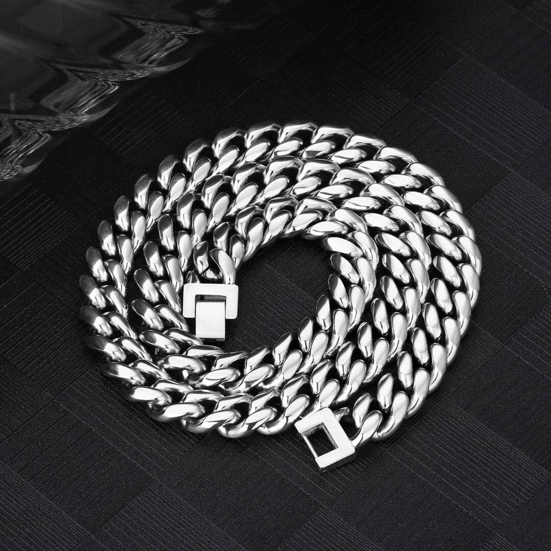 Wholesale KRKC 12mm Stainless Steel Miami Cuban Link Chain In White Gold With CZ Stone Zircon Buckle For Men