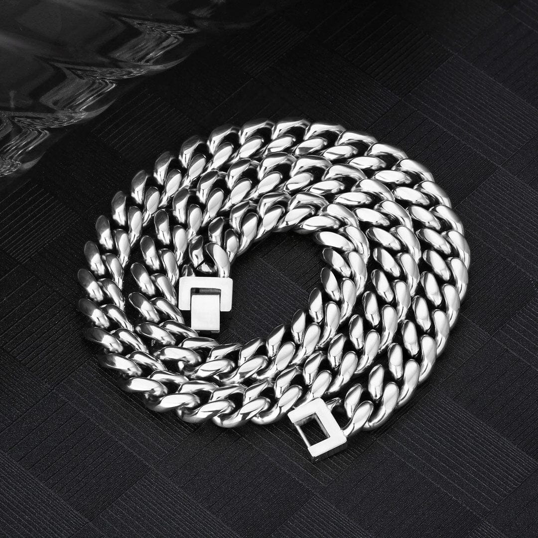 Wholesale Miami Cuban Link Chain Stainless Steel White Gold  With CZ Stone Zircon Buckle For Men