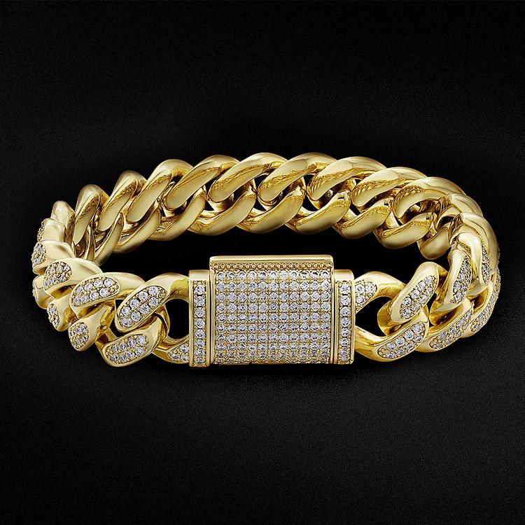 Wholesale KRKC 12mm Box Clasp Iced Out Mens Cuban Link Bracelet in 14K Gold