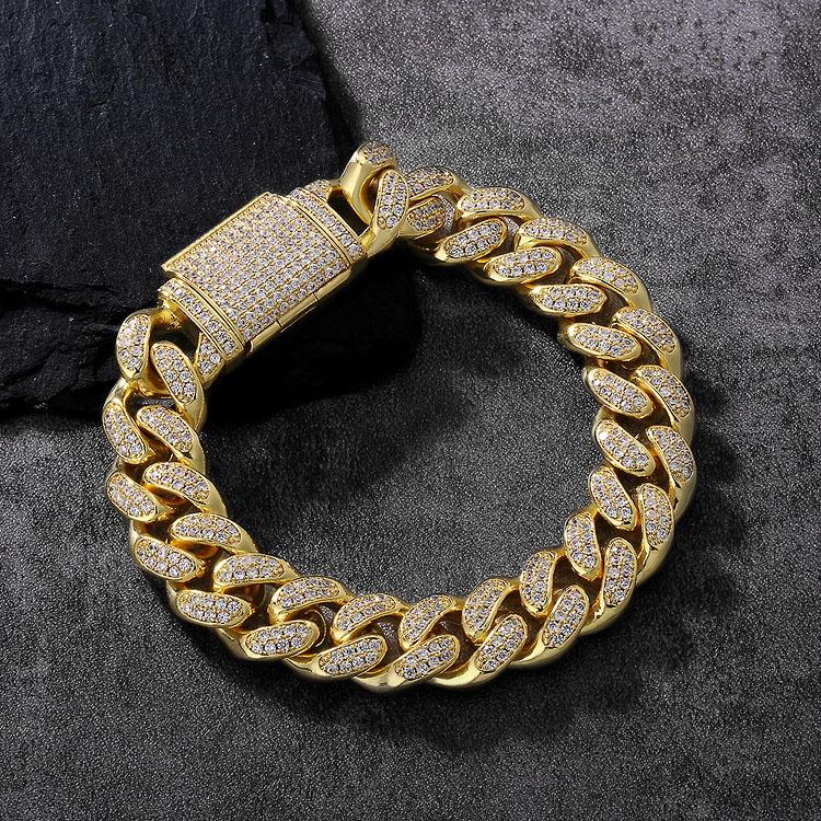 Wholesale KRKC 12mm Box Clasp Iced Out Mens Cuban Link Bracelet in 14K Gold