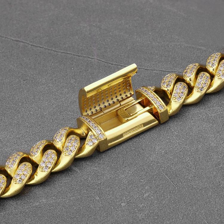 Wholesale KRKC 12mm Box Clasp Iced Out Mens Cuban Link Bracelet in 14K Gold