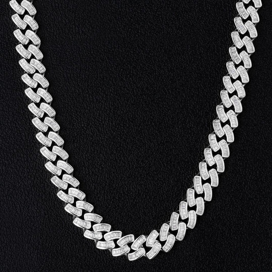 Wholesale KRKC 12mm Baguette CZ Cuban Link Chain in White Gold