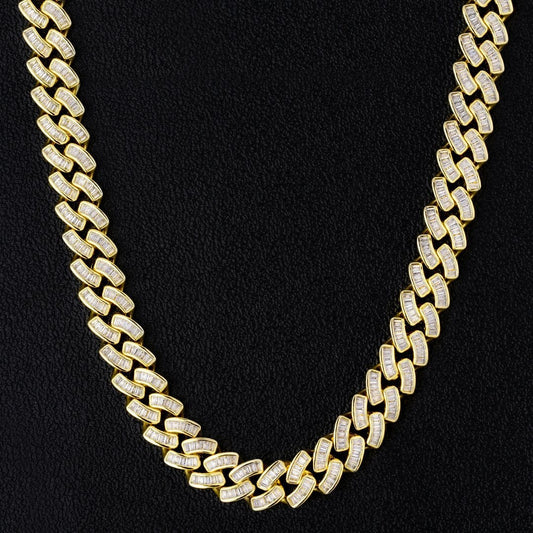 Wholesale KRKC 12mm Baguette CZ Cuban Link Chain in 14K Gold