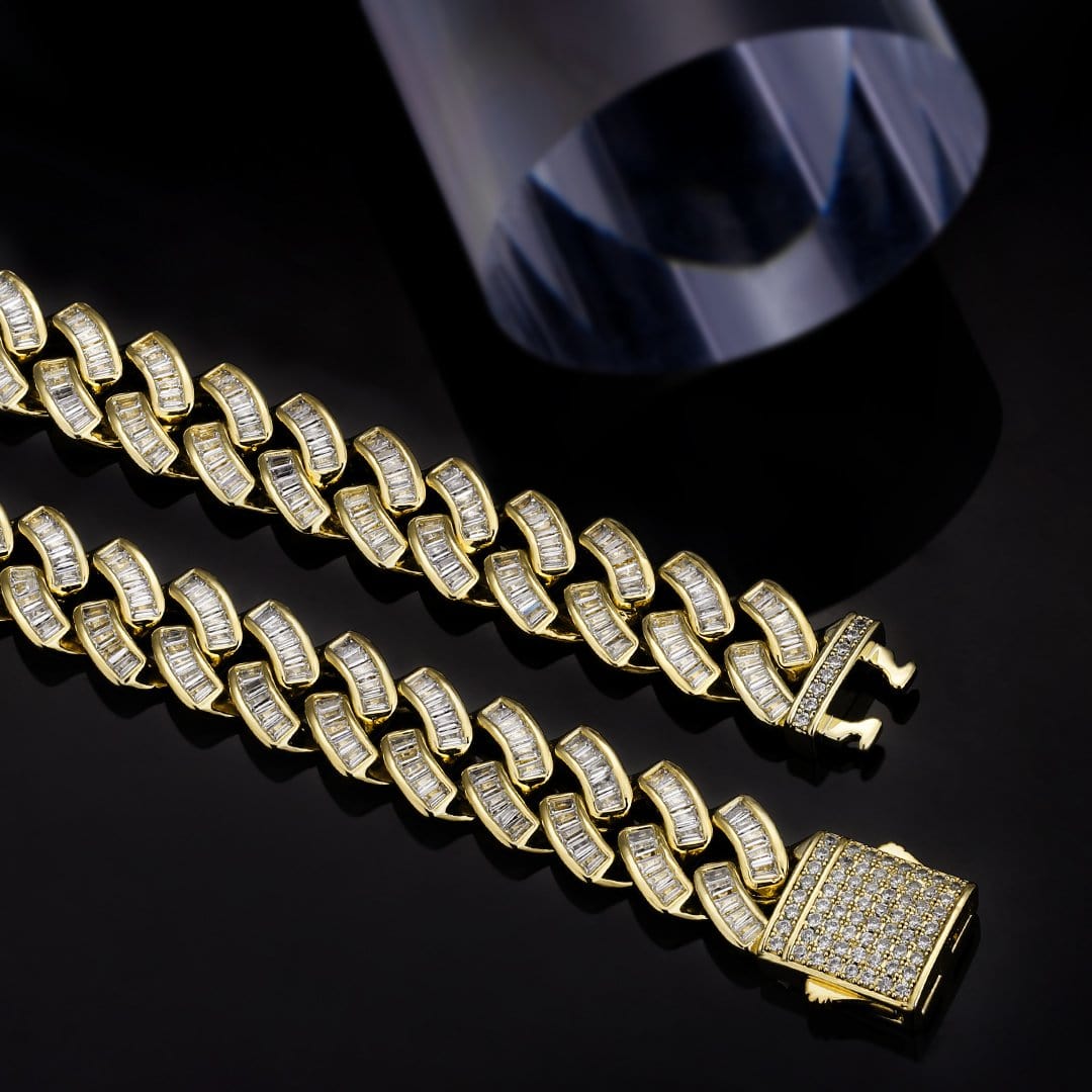 Wholesale KRKC 12mm Baguette CZ Cuban Link Chain in 14K Gold