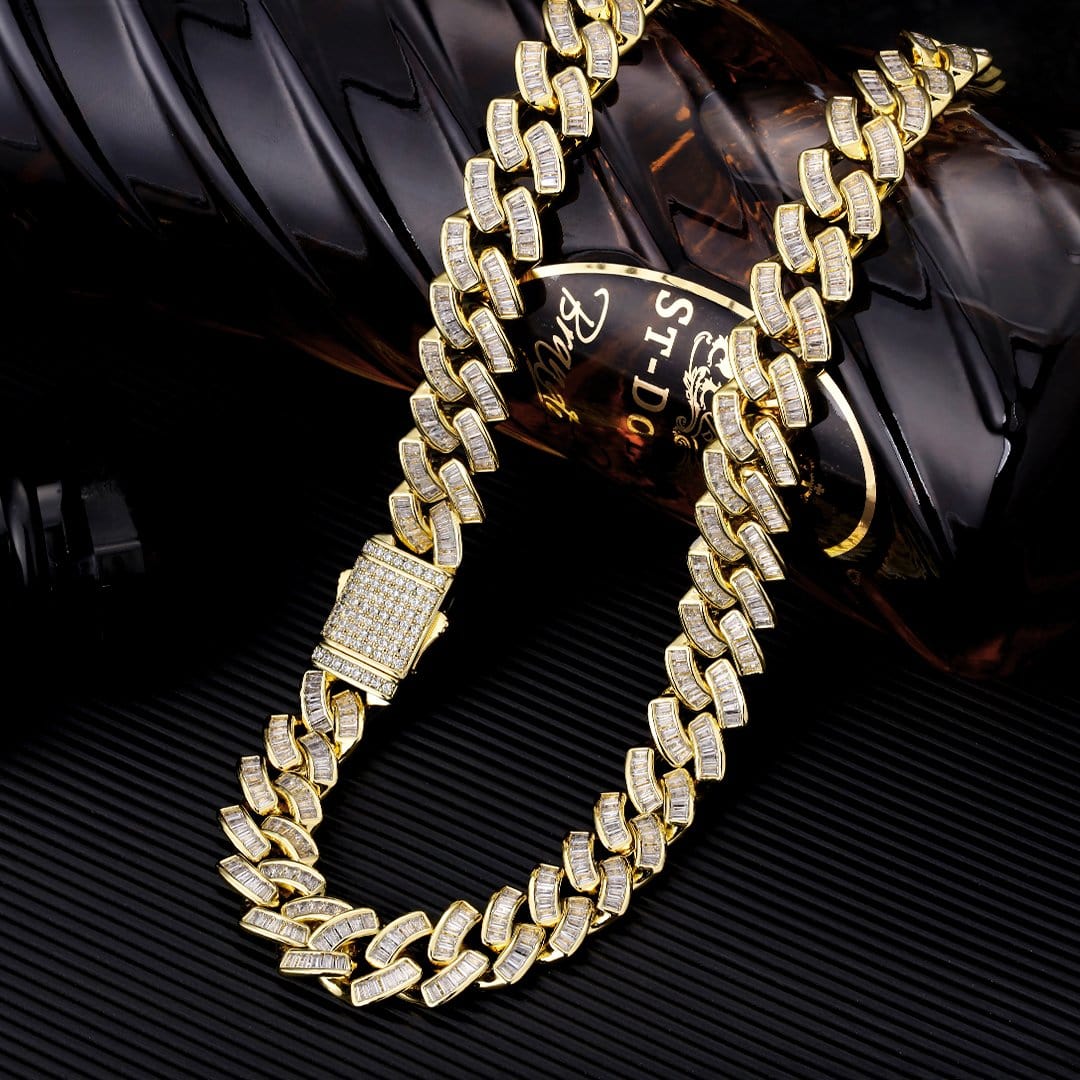 Wholesale KRKC 12mm Baguette CZ Cuban Link Chain in 14K Gold